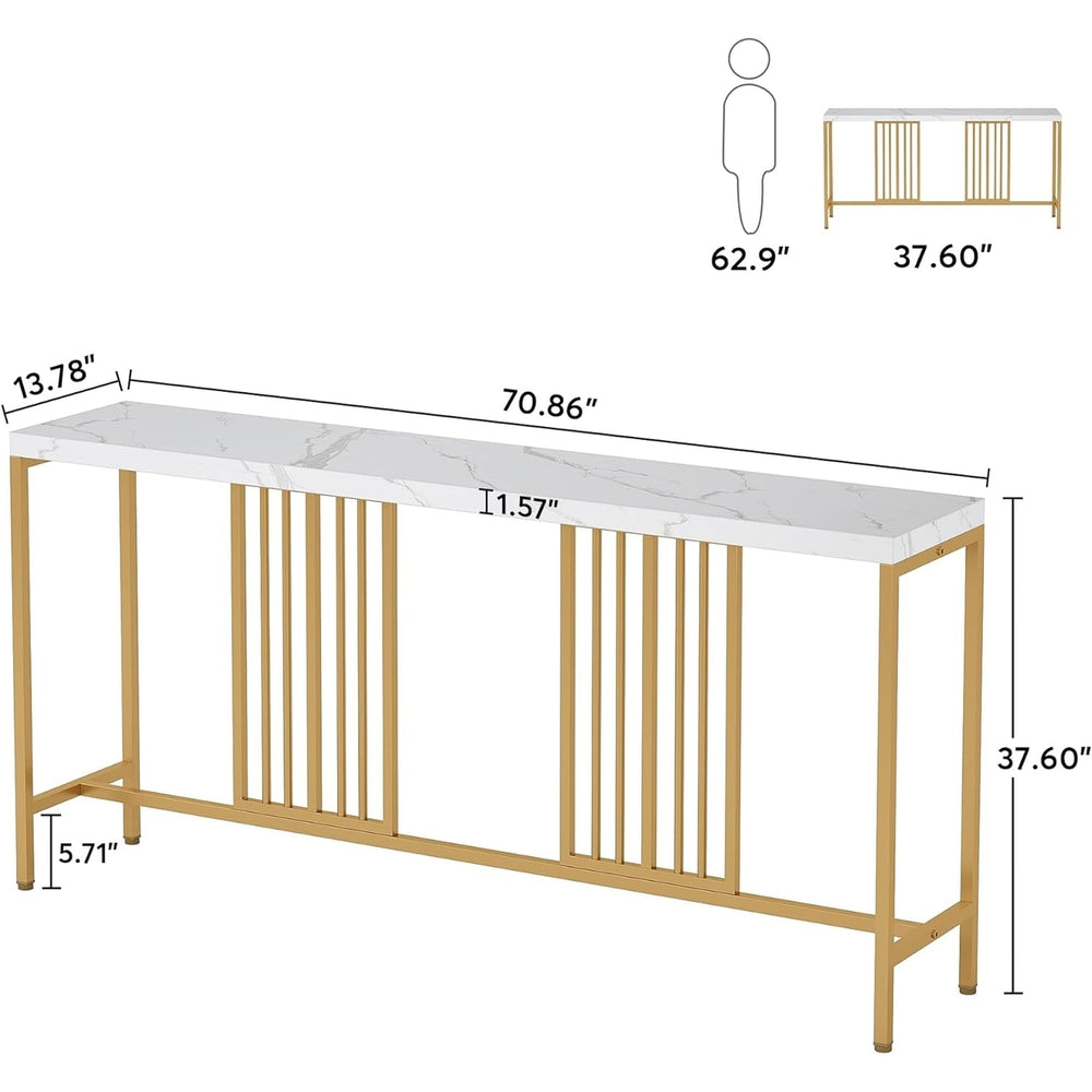 Tribesigns 70.9 Inch Extra Long Console Table Sofa Table White and Gold Entryway Table Narrow Long Hallway Table Image 2