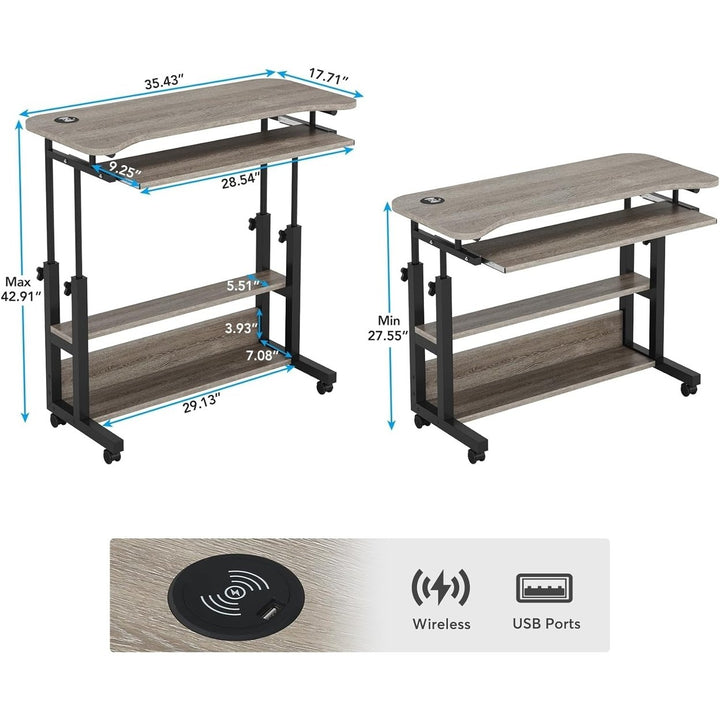 Tribesigns Portable Desk with Power Outlets, Height Adjustable Side Table Sofa Couch Bedside Laptop Computer Cart Image 6