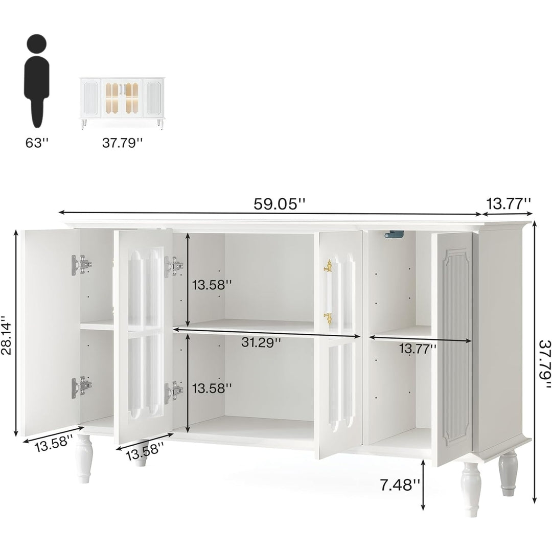 Tresigns 59 Sideboard Storage Cabinet, Wooden Accent Cabinet with Doors, Freestanding Buffet Cabinet with Adjustable Image 6