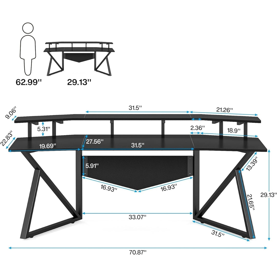 Tribesigns 70.9" Large Computer Desk Monitor Stand Black Ergonomic Gaming Studio Image 2