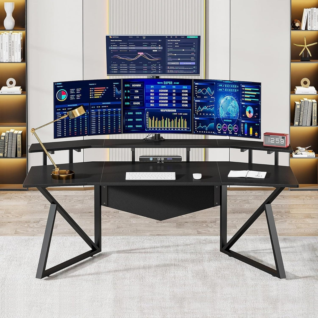 Tribesigns 70.9" Large Computer Desk Monitor Stand Black Ergonomic Gaming Studio Image 5