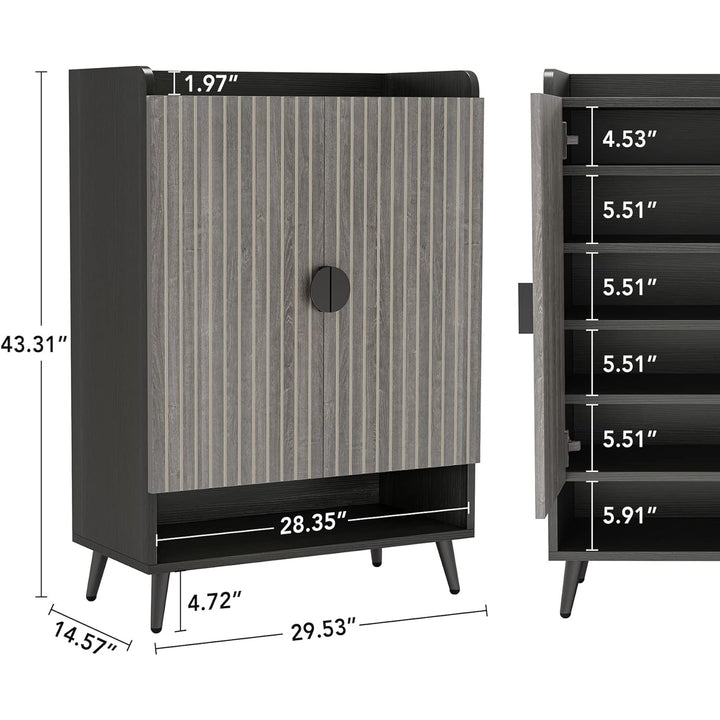 Tribesigns 7-Tier White Shoe Cabinet with Doors Adjustable Shelves Wooden Storage Image 6