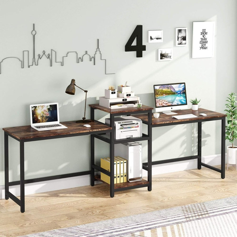 Tribesigns 96.9" Double Computer Desk with Printer Shelf Extra Long Two Person Image 1