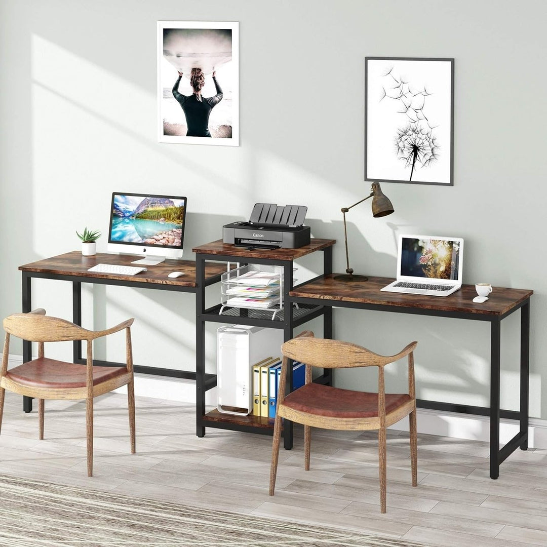 Tribesigns 96.9" Double Computer Desk with Printer Shelf Extra Long Two Person Image 4