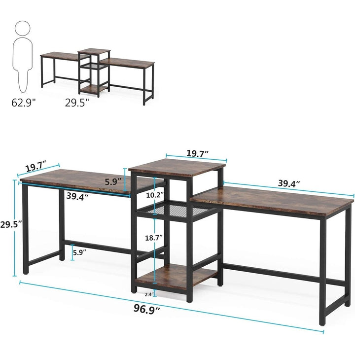 Tribesigns 96.9" Double Computer Desk with Printer Shelf Extra Long Two Person Image 7