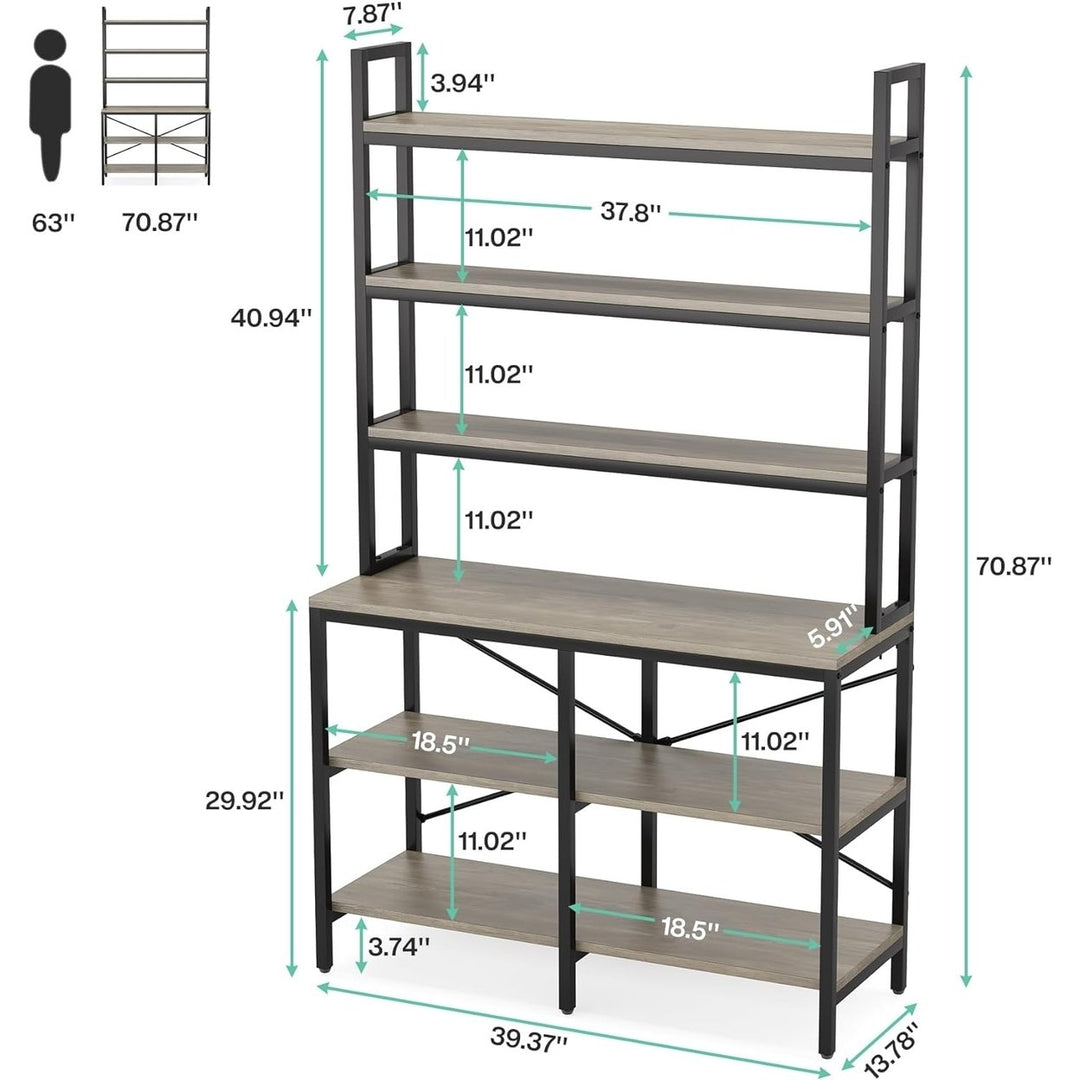 Tribesigns 6-Tier Industrial Bookshelf Rustic Storage Rack Open Shelf Brown Iron Image 4