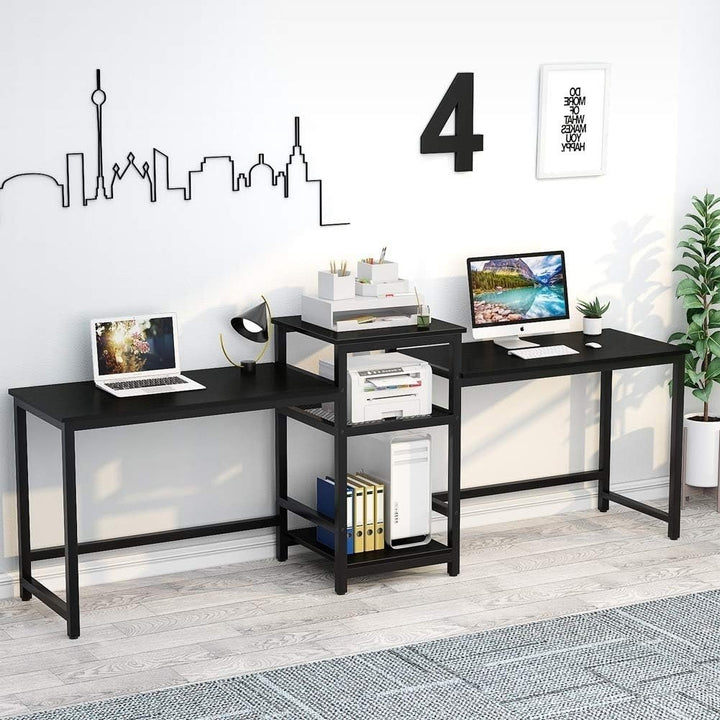 Tribesigns 96.9" Double Computer Desk with Printer Shelf Extra Long Two Person Image 3