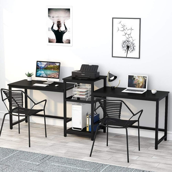 Tribesigns 96.9" Double Computer Desk with Printer Shelf Extra Long Two Person Image 9