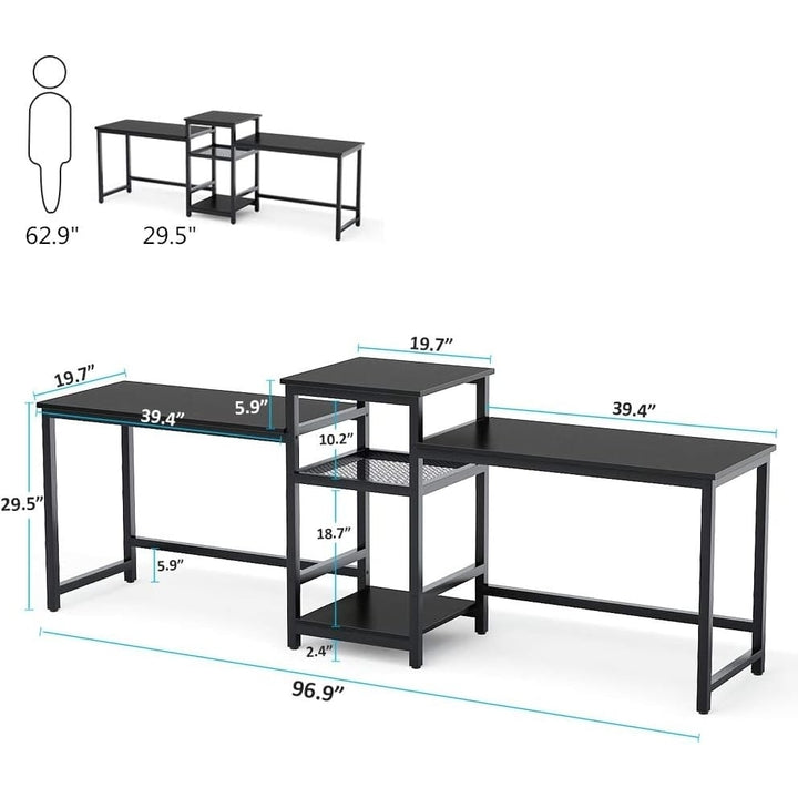 Tribesigns 96.9" Double Computer Desk with Printer Shelf Extra Long Two Person Image 12