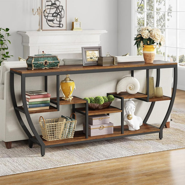 Tribesigns 70.9 Inch Rustic Console Table with 7 Shelves Industrial Entryway Table Image 8