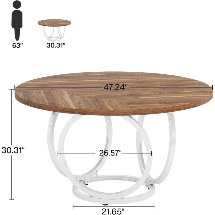 Tribesigns 47 Inch Round Dining Table for 4 Brown Wood White Metal Base Image 6