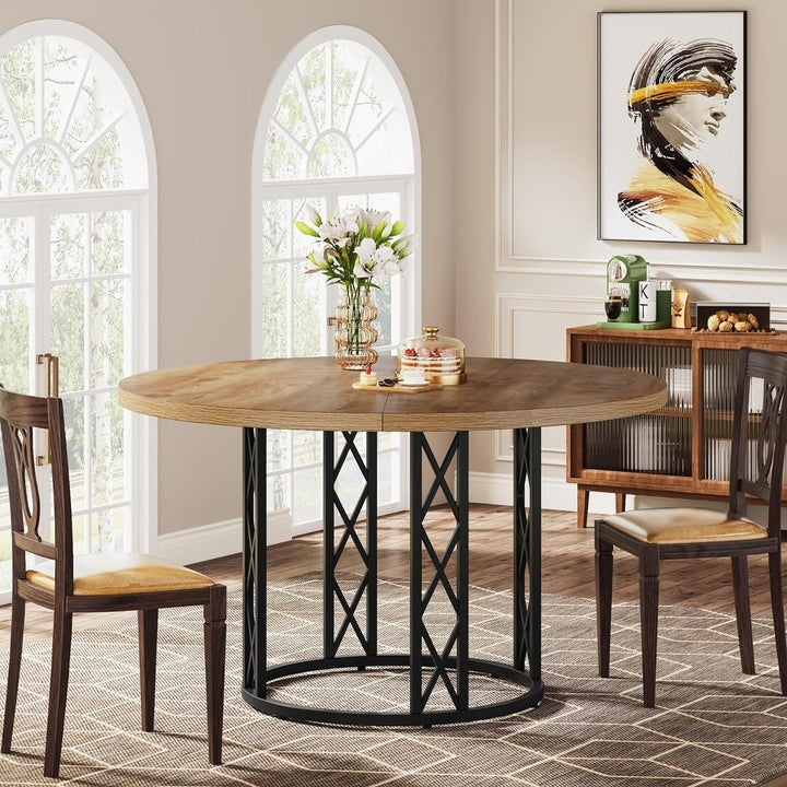 Tribesigns 47 Inch Round Dining Table for 4 Modern Wood Grain Metal Base Image 3