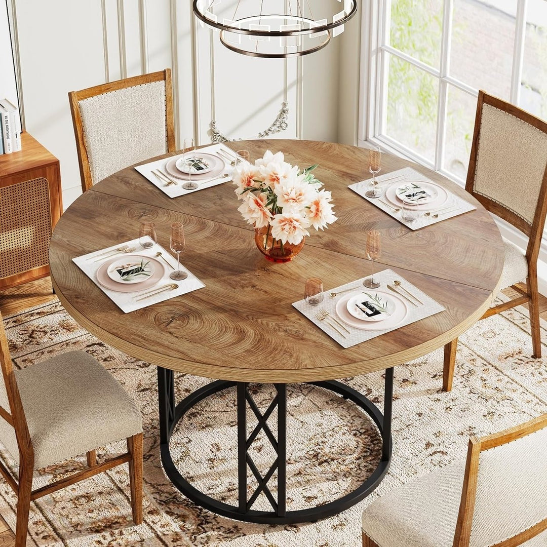 Tribesigns 47 Inch Round Dining Table for 4 Modern Wood Grain Metal Base Image 4