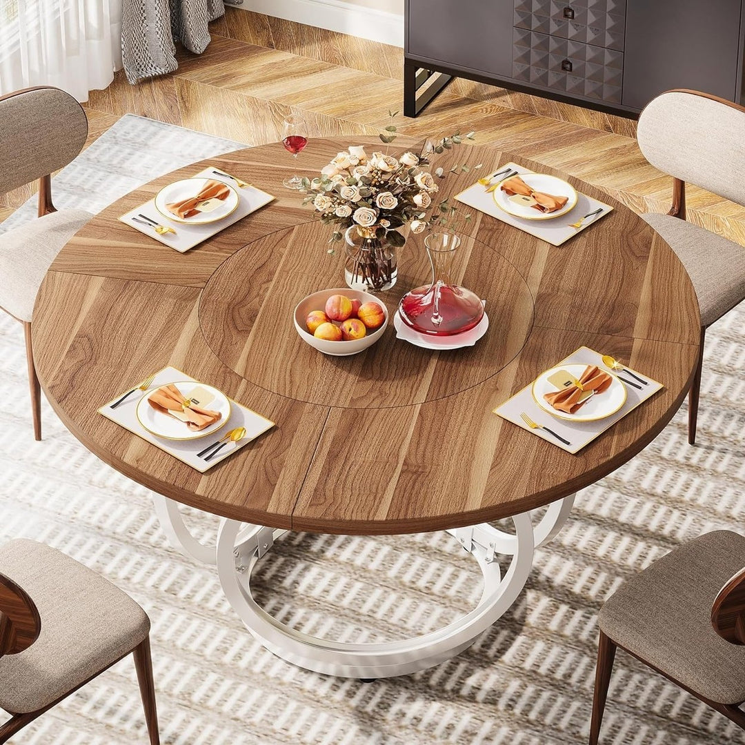 Tribesigns 47 Inch Round Dining Table for 4 Brown Wood White Metal Base Image 4