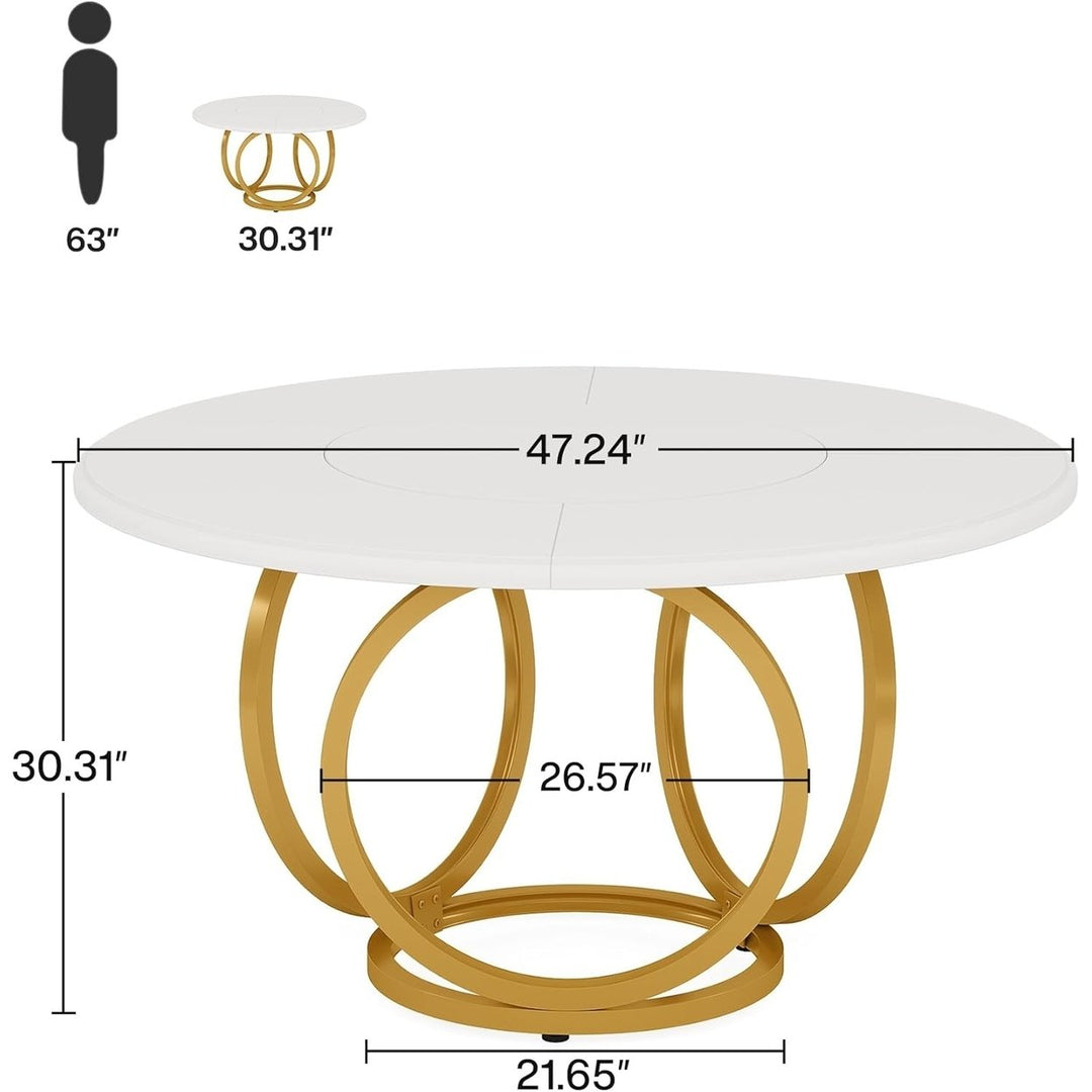 Tribesigns 47 Inch Round Dining Table for 4 Brown Wood White Metal Base Image 11