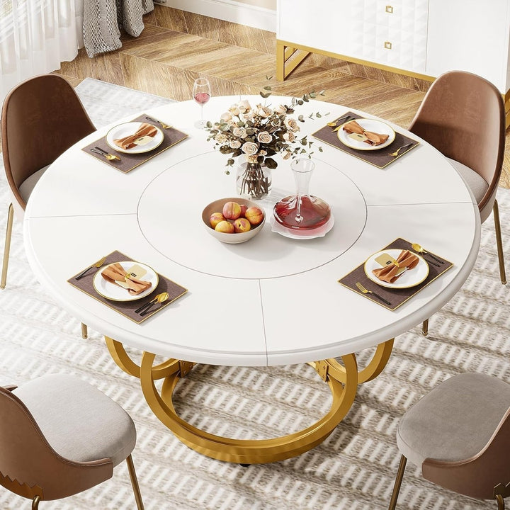 Tribesigns 47 Inch Round Dining Table for 4 Brown Wood White Metal Base Image 10