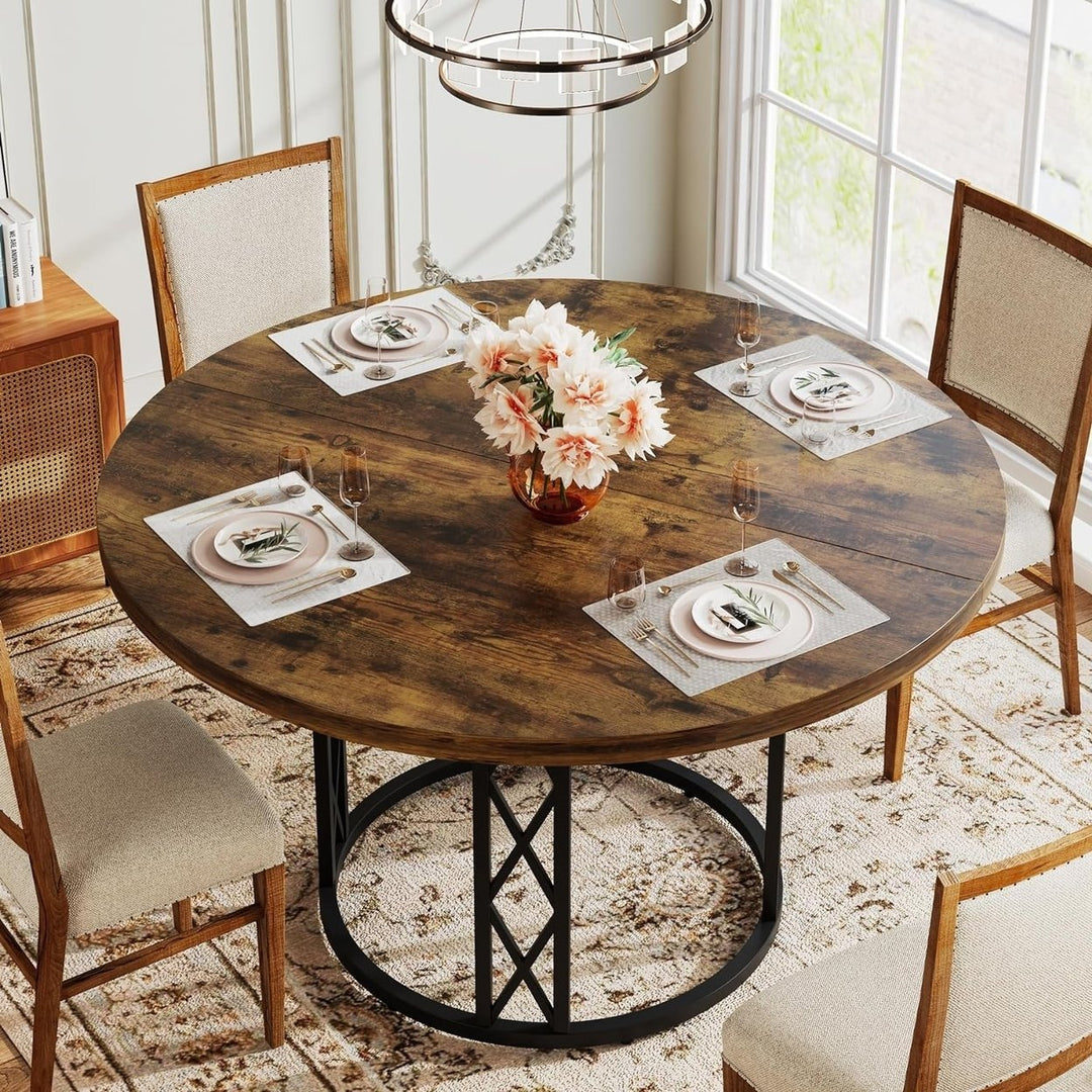 Tribesigns 47 Inch Round Dining Table for 4 Modern Wood Grain Metal Base Image 10