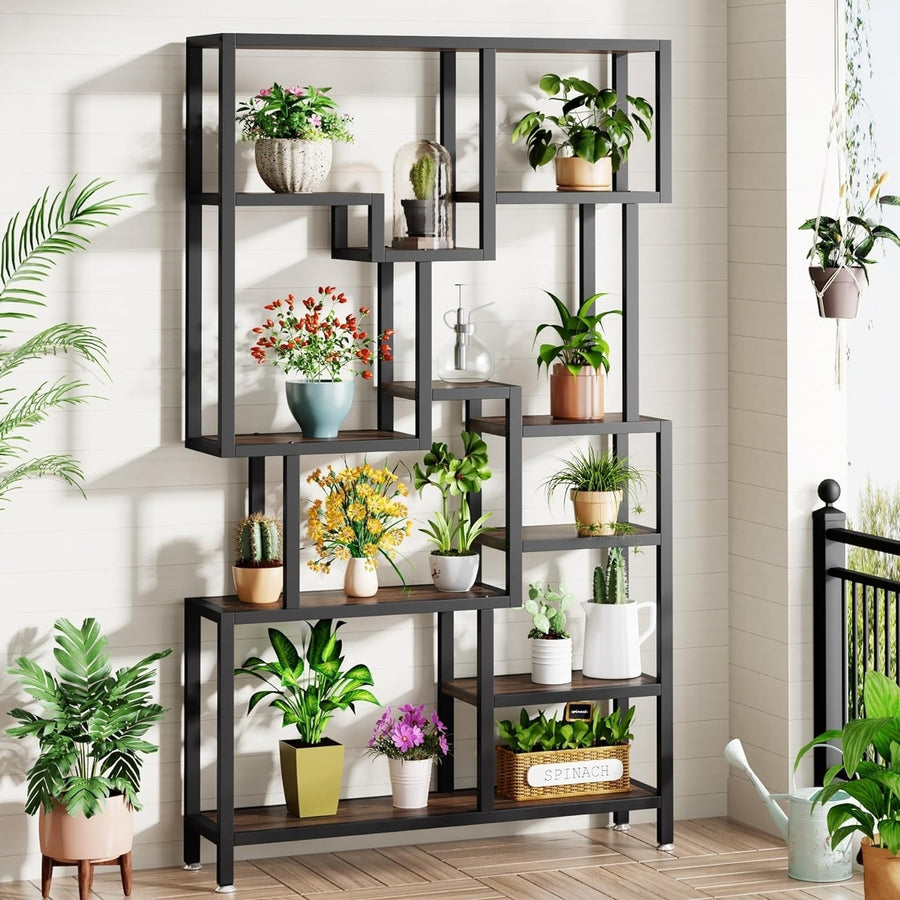 Tribesigns 7 Tier Industrial Bookshelf 70.9" Open Storage Display Shelf Wood Metal Image 1