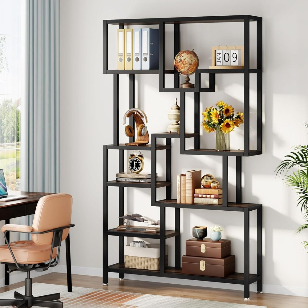 Tribesigns 7 Tier Industrial Bookshelf 70.9" Open Storage Display Shelf Wood Metal Image 2