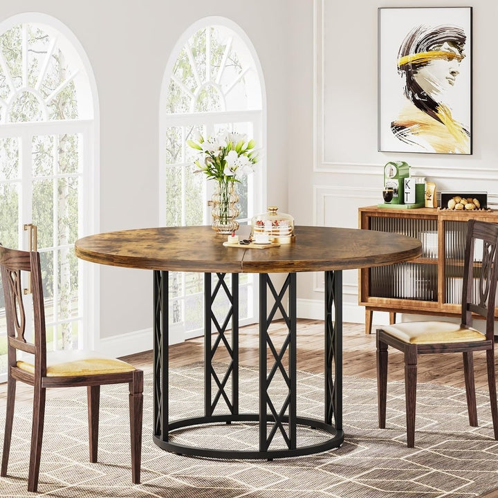 Tribesigns 47 Inch Round Dining Table for 4 Modern Wood Grain Metal Base Image 12