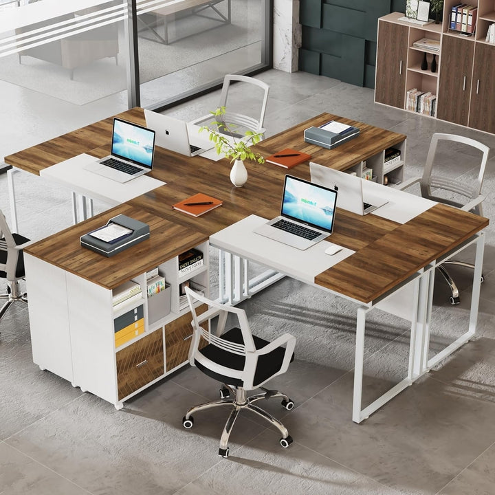 Tribesigns L-Shaped Executive Desk 63" with Reversible File Cabinet Karo Oak White Image 5