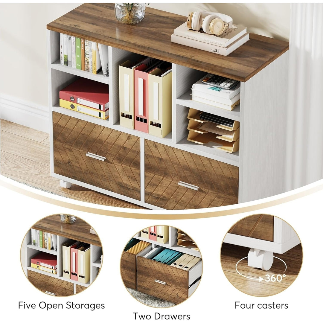 Tribesigns L-Shaped Executive Desk 63" with Reversible File Cabinet Karo Oak White Image 6