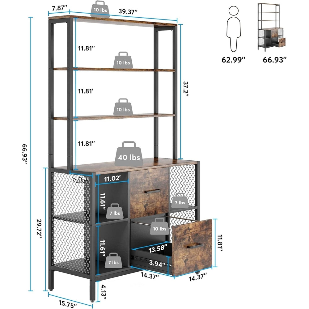 Tribesigns 2-Drawer File Cabinet for Letter Size, 6-Tier Vertical Filing Cabinet with Bookshelf Tall Image 2