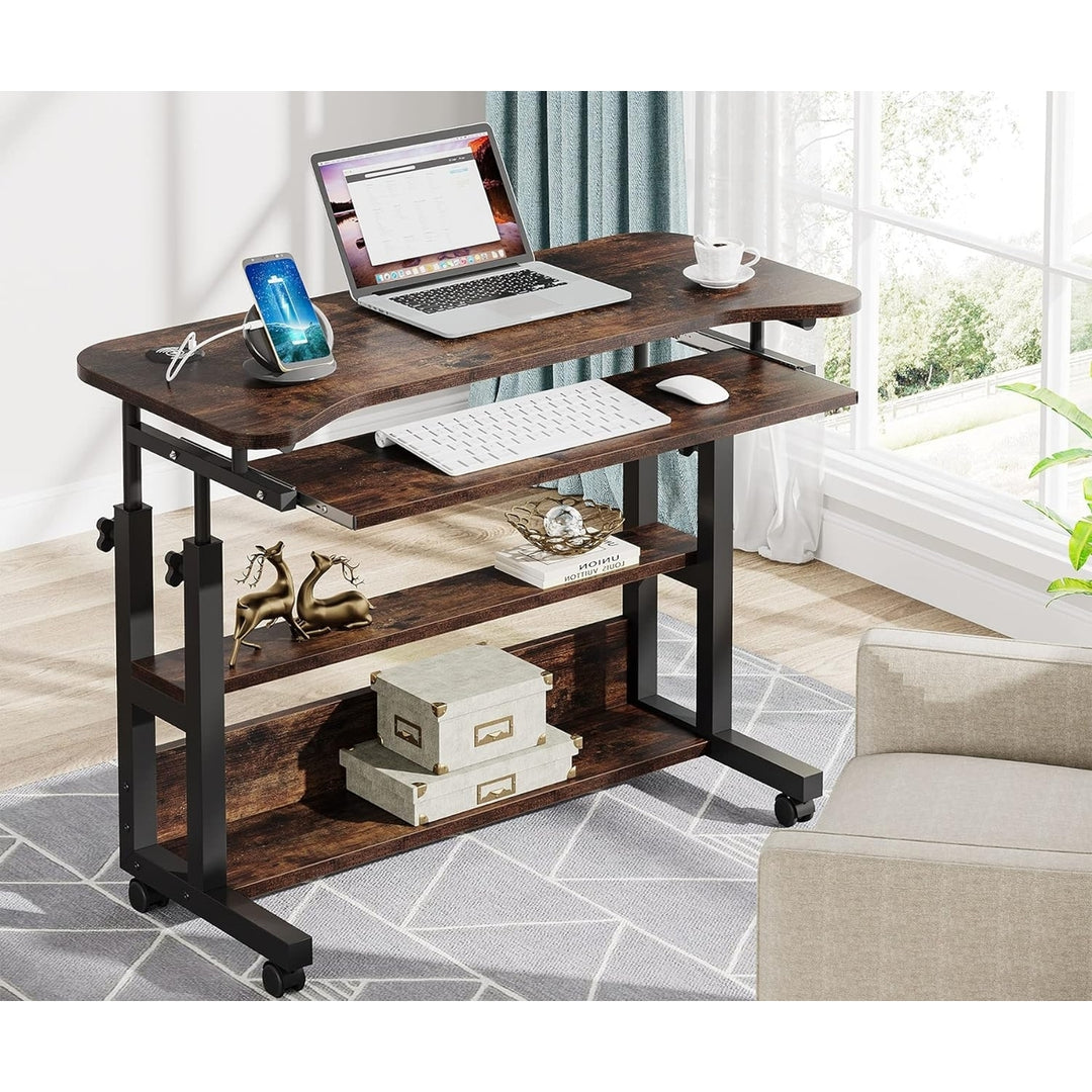 Tribesigns Portable Desk with Power Outlets, Height Adjustable Side Table Sofa Couch Bedside Laptop Computer Cart with Image 1