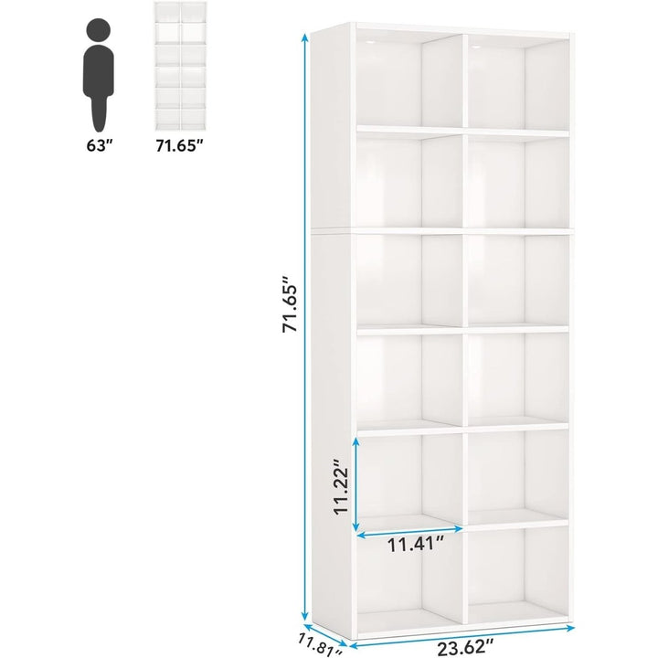 Tribesigns 71.65 Inch Tall Narrow White Bookcase 12 Cube Storage Organizer Image 6