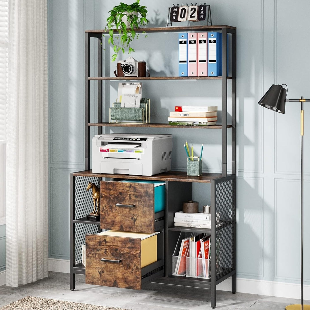 Tribesigns 2-Drawer File Cabinet for Letter Size, 6-Tier Vertical Filing Cabinet with Bookshelf Tall Image 3