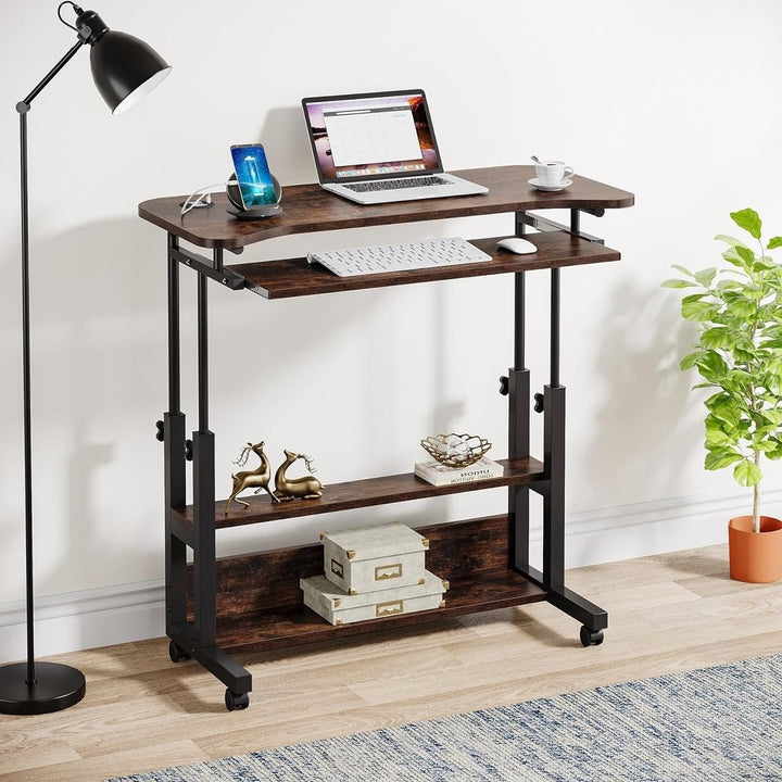 Tribesigns Portable Desk with Power Outlets, Height Adjustable Side Table Sofa Couch Bedside Laptop Computer Cart with Image 4