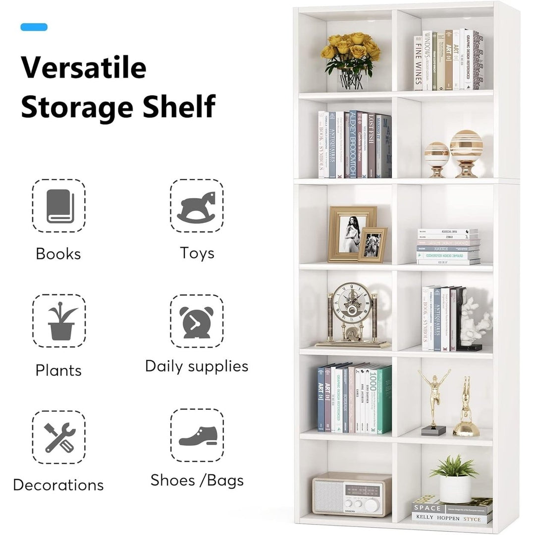 Tribesigns 71.65 Inch Tall Narrow White Bookcase 12 Cube Storage Organizer Image 5