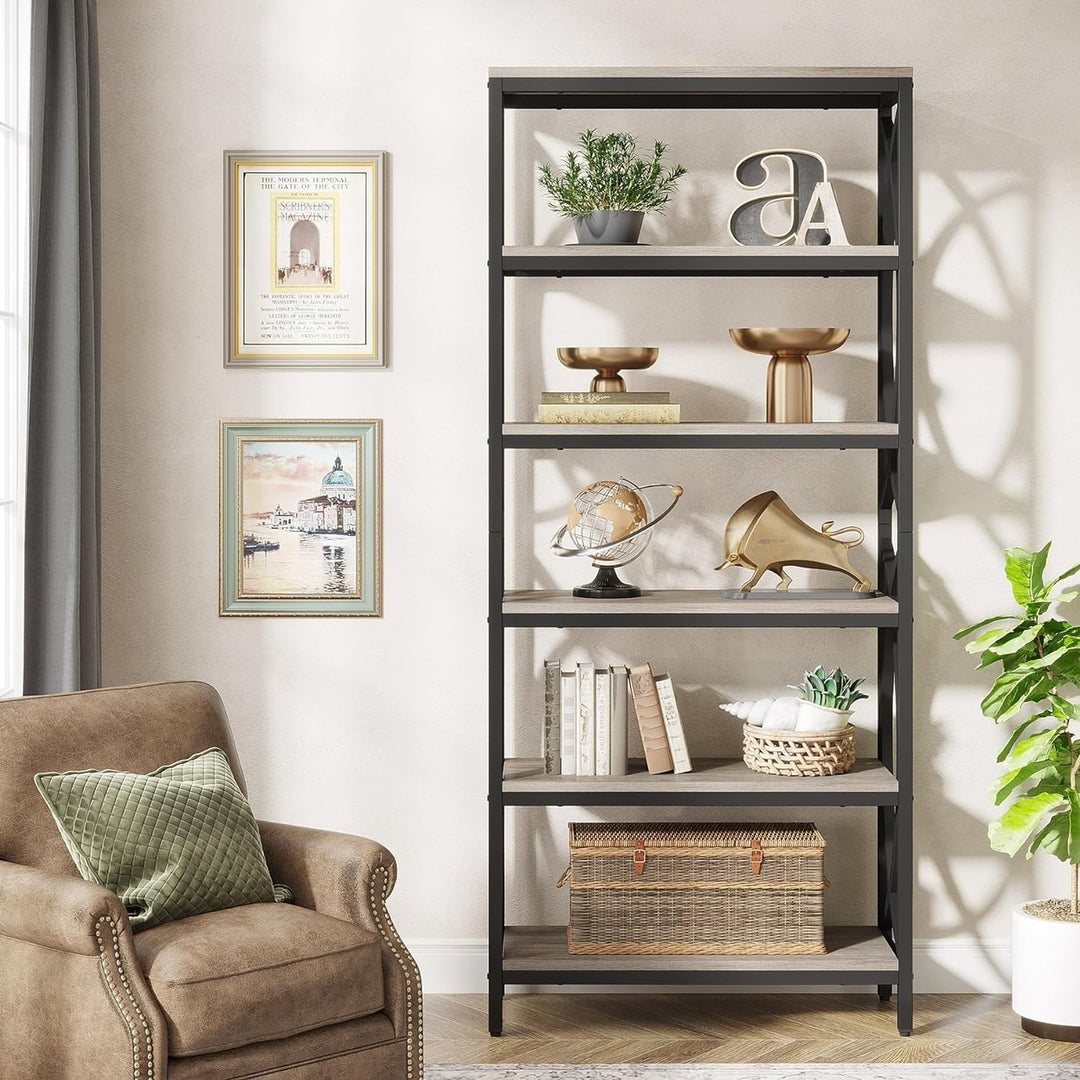 Tribesigns 6-Tier Wooden Bookcase 70.8" Tall Modern Grey Metal Frame Storage Image 6