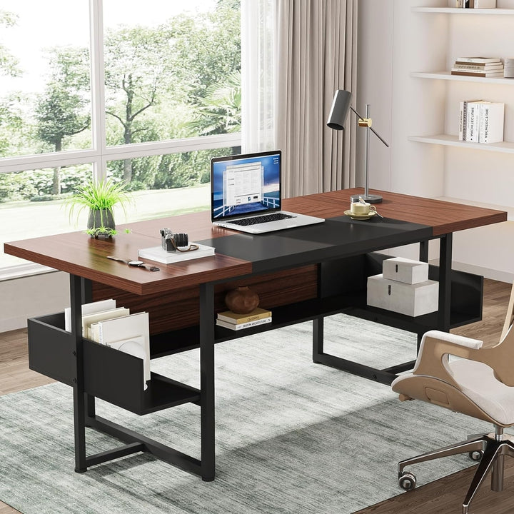 Tribesigns 62 Inch Executive Desk Modern Office Workstation with Storage Shelves Image 1