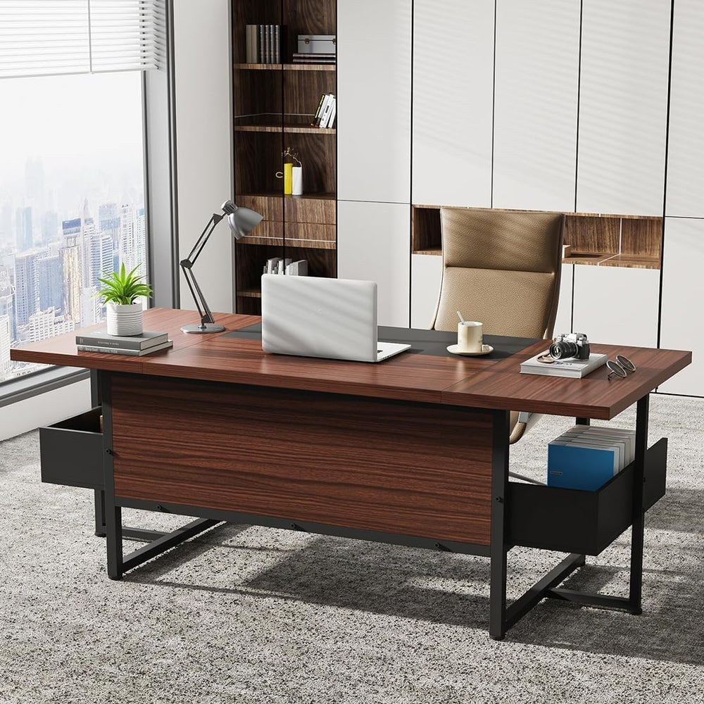 Tribesigns 62 Inch Executive Desk Modern Office Workstation with Storage Shelves Image 2