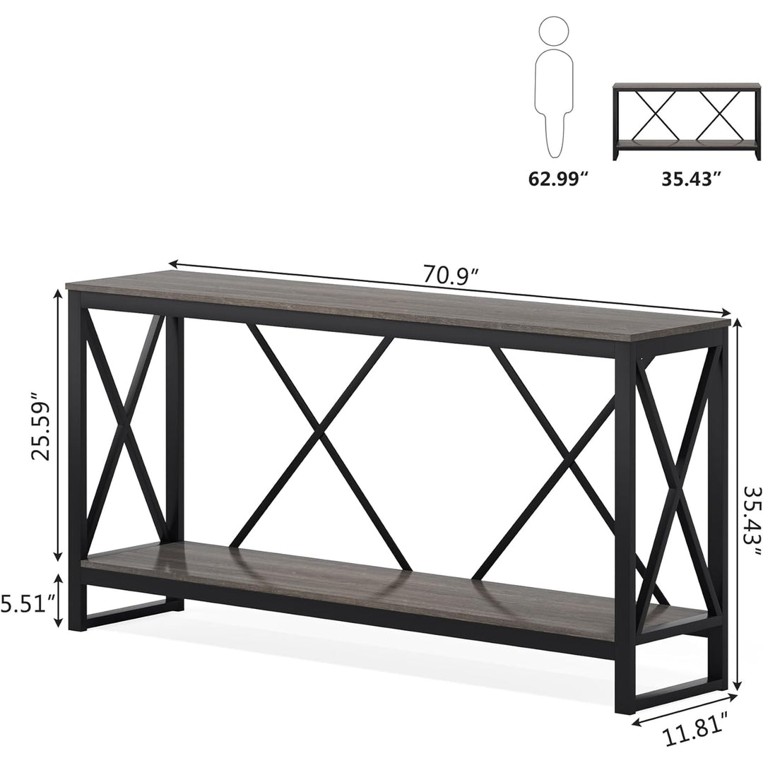 Tribesigns 70.9 Inch Console Table Industrial Entryway Sofa Table Open Shelf Image 2