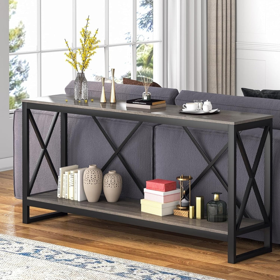 Tribesigns 70.9 Inch Console Table Industrial Entryway Sofa Table Open Shelf Image 3