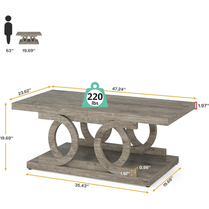 Tribesigns Farmhouse Coffee Table, 47 Inches Rustic Wood Coffee Table with Storage Shelf for Living Room Image 2