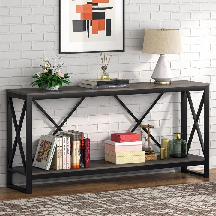 Tribesigns 70.9 Inch Console Table Industrial Entryway Sofa Table Open Shelf Image 4