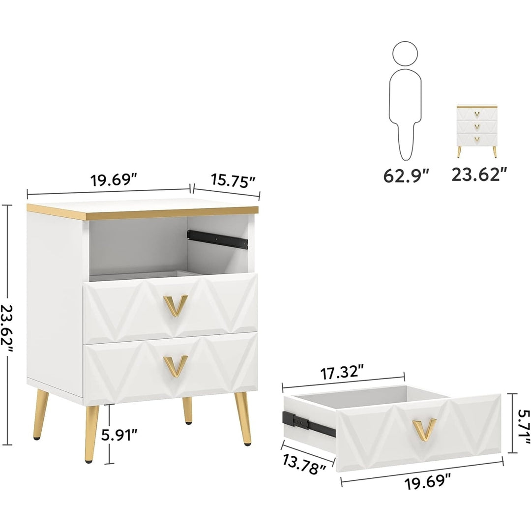 Tribesigns 3-Drawer Nightstand White with Gold Legs Luxury Bedside Table Storage Image 2