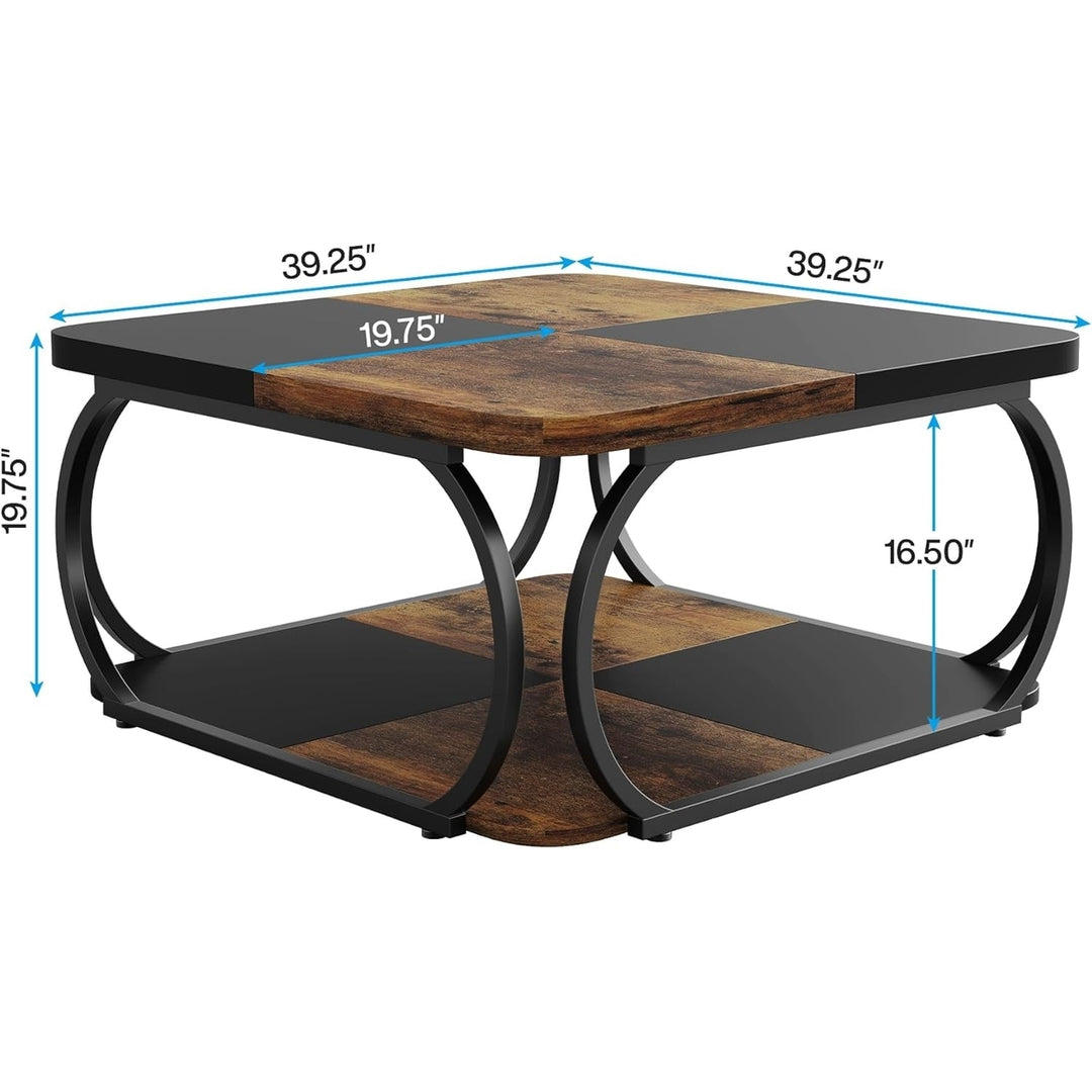 Tribesigns 40 Inch Square Coffee Table Two Tier Wood Storage Rustic Black Brown Image 2