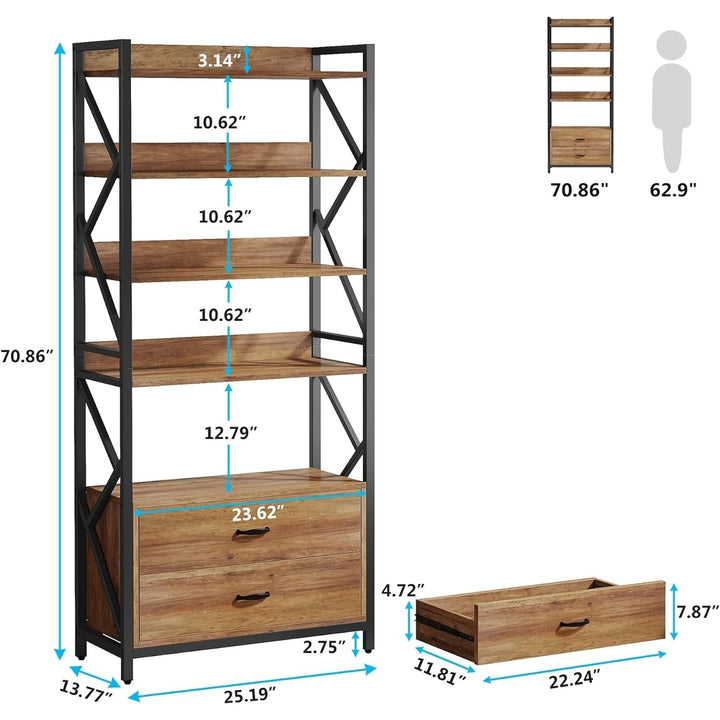 Tribesigns Bookshelf with Drawers, 70.8" Industrial Bookcase with 2 Drawers, 5 Shelf Open Shelf for Storage Image 2