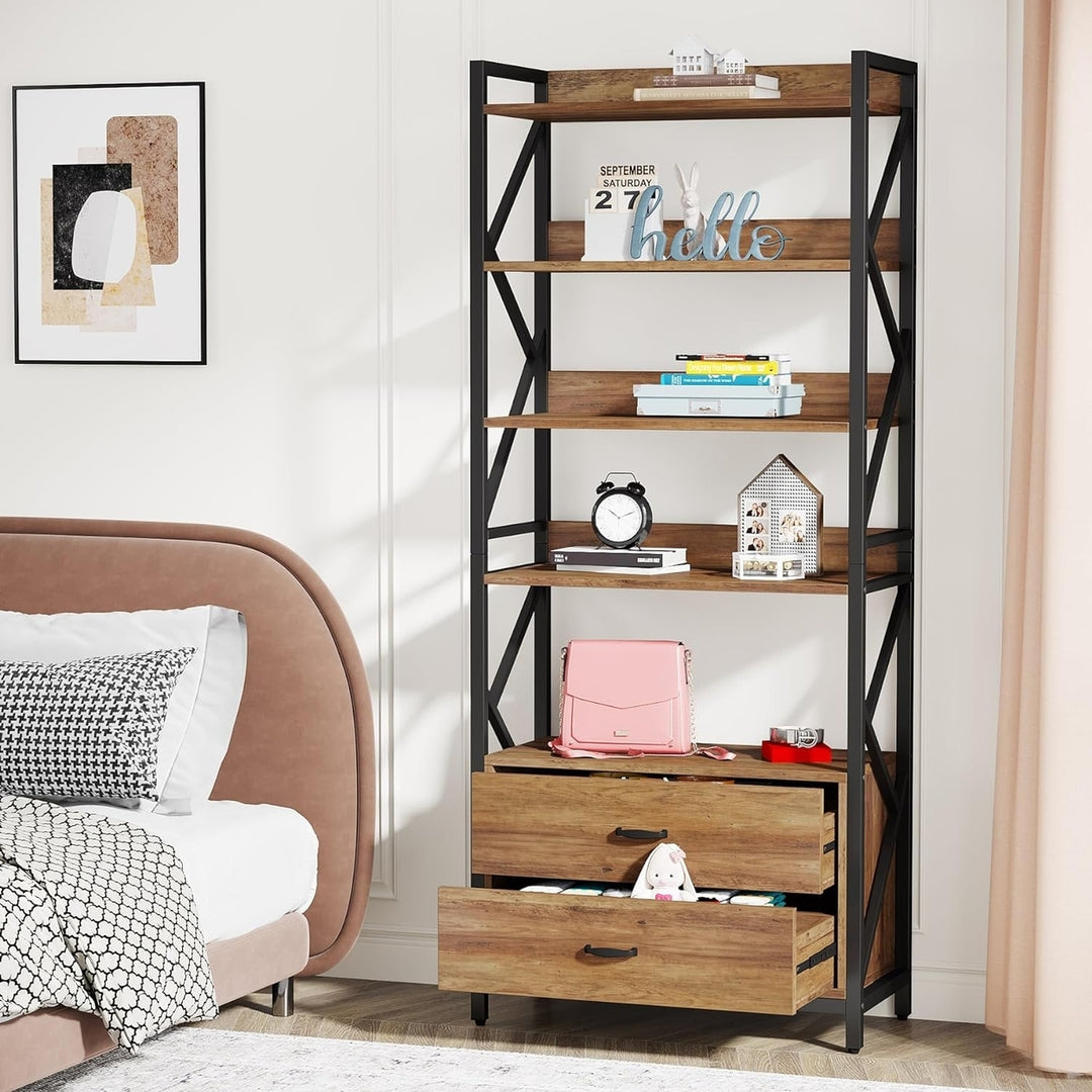 Tribesigns Bookshelf with Drawers, 70.8" Industrial Bookcase with 2 Drawers, 5 Shelf Open Shelf for Storage Image 4