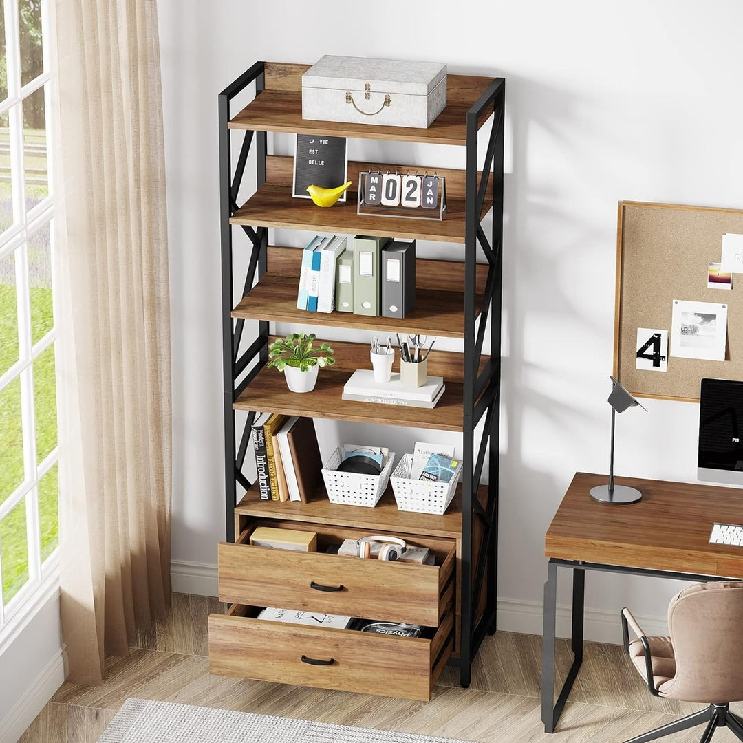 Tribesigns Bookshelf with Drawers, 70.8" Industrial Bookcase with 2 Drawers, 5 Shelf Open Shelf for Storage Image 5