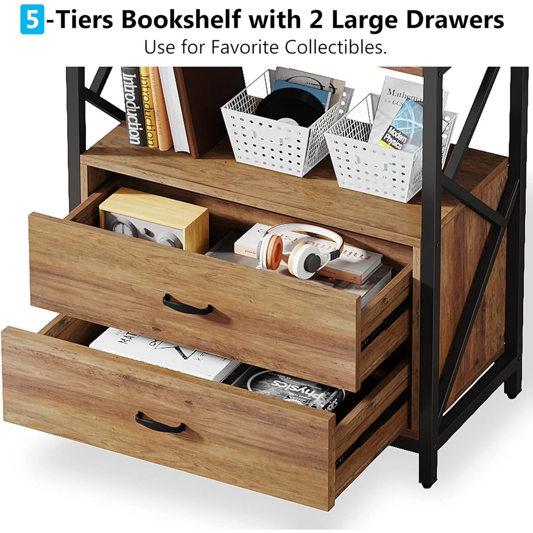 Tribesigns Bookshelf with Drawers, 70.8" Industrial Bookcase with 2 Drawers, 5 Shelf Open Shelf for Storage Image 6