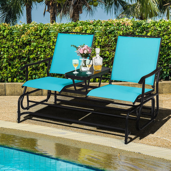 Costway 2 Person Outdoor Patio Double Glider Chair Loveseat Rocking Turquoise\Gray\Brown\Black Image 1