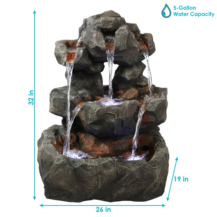 Sunnydaze Layered Rock Waterfall Fountain with LED Lights - 32 in Image 3