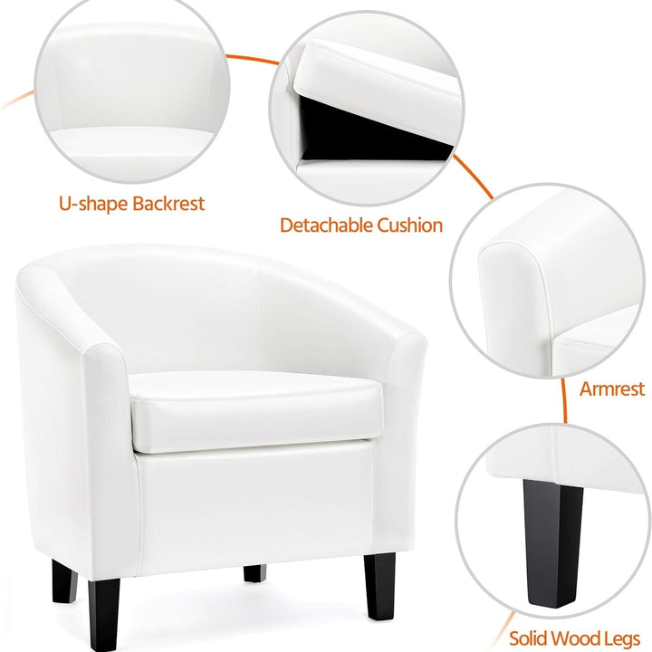 Faux Leather Accent Chair, Modern Barrel Chair Comfy Club Chair with Soft Padded and Solid Legs for Living Room Bedroom Image 5