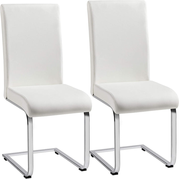 Dining Chairs Set of 2 Modern Faux Leather Kitchen Chairs with Metal Legs White Image 1