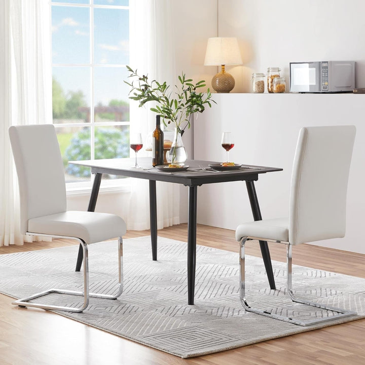 Dining Chairs Set of 2 Modern Faux Leather Kitchen Chairs with Metal Legs White Image 2